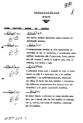 TV Tupi [emissora]. Ultra Notícias [programa]. Roteiro [televisivo], 21 nov. 1970.