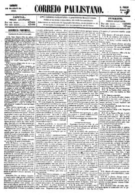 Correio paulistano [jornal], [s/n]. São Paulo-SP, 19 abr. 1856.