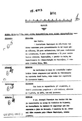 TV Tupi [emissora]. Ultra Notícias [programa]. Roteiro [televisivo], 05 ago. 1971.