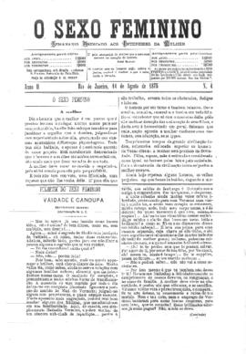 O Sexo feminino [jornal], a. 2, n. 4. Campanha-MG, 14 ago. 1875.