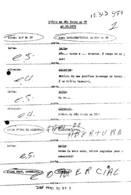 TV Tupi [emissora]. Diário de São Paulo na T.V. [programa]. Roteiro [televisivo], 01 out. 1970.