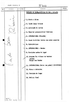 TV Tupi [emissora]. Ultra Notícias [programa]. Roteiro [televisivo], 04 out. 1966.