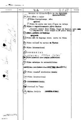 TV Tupi [emissora]. Ultra Notícias [programa]. Roteiro [televisivo], 09 jan. 1969.