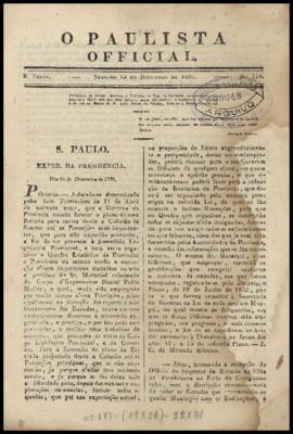 O Paulista official [jornal], n. 123. São Paulo-SP, 19 dez. 1835.