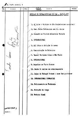 TV Tupi [emissora]. Ultra Notícias [programa]. Roteiro [televisivo], 24 mai. 1967.