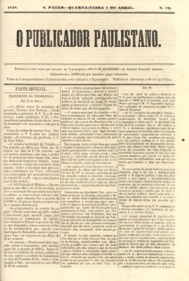 O Publicador paulistano [jornal], n. 70. São Paulo-SP, 07 abr. 1858.