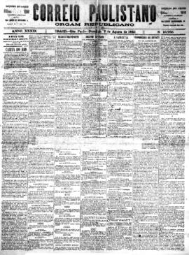 Correio paulistano [jornal], [s/n]. São Paulo-SP, 07 ago. 1892.