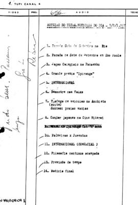 TV Tupi [emissora]. Ultra Notícias [programa]. Roteiro [televisivo], 07 set. 1967.