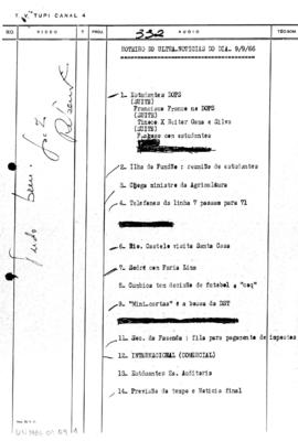 TV Tupi [emissora]. Ultra Notícias [programa]. Roteiro [televisivo], 09 set. 1966.