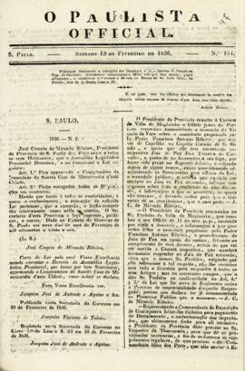O Paulista official [jornal], n. 154. São Paulo-SP, 13 fev. 1836.