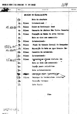 TV Tupi [emissora]. Ultra Notícias [programa]. Roteiro [televisivo], 14 mar. 1970.