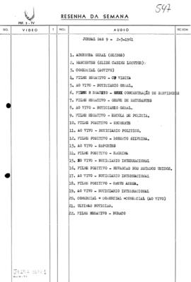 TV Tupi [emissora]. Jornal das 9 [programa]. Roteiro [televisivo], 02 mar. 1961.