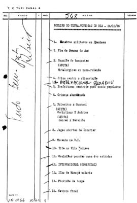 TV Tupi [emissora]. Ultra Notícias [programa]. Roteiro [televisivo], 24 out. 1966.