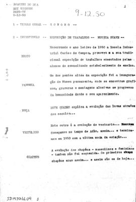 TV Tupi [emissora]. Imagens do Dia [programa]. Roteiro [televisivo], 09 dez. 1950.