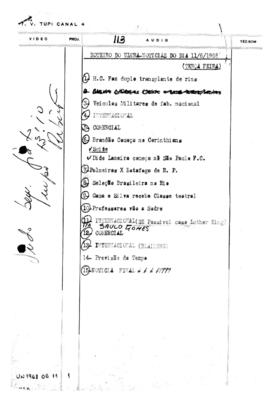 TV Tupi [emissora]. Ultra Notícias [programa]. Roteiro [televisivo], 11 jun. 1968.