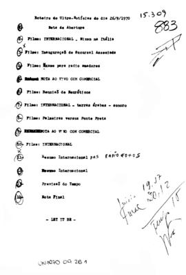 TV Tupi [emissora]. Ultra Notícias [programa]. Roteiro [televisivo], 26 set. 1970.