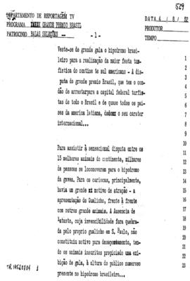TV Tupi [emissora]. Turf em Revista [programa]. Roteiro [televisivo], 04 ago. 1952.