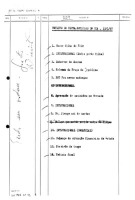 TV Tupi [emissora]. Ultra Notícias [programa]. Roteiro [televisivo], 13 jan. 1967.
