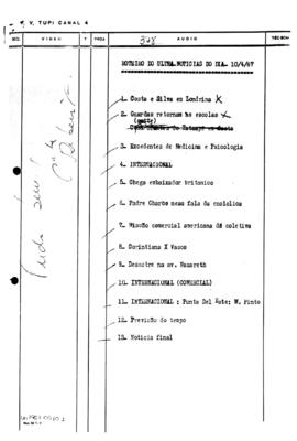 TV Tupi [emissora]. Ultra Notícias [programa]. Roteiro [televisivo], 10 abr. 1967.