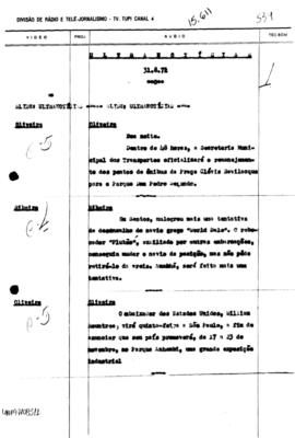 TV Tupi [emissora]. Ultra Notícias [programa]. Roteiro [televisivo], 31 ago. 1971.