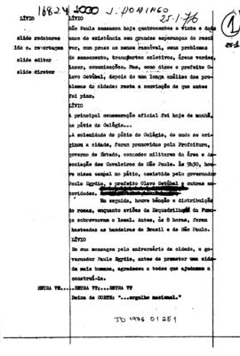 TV Tupi [emissora]. Jornal de Domingo [programa]. Roteiro [televisivo], 25 jan. 1976.