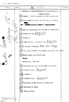 TV Tupi [emissora]. Ultra Notícias [programa]. Roteiro [televisivo], 28 ago. 1968.