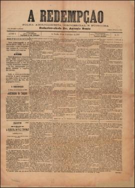A Redempção [jornal], a. 1, n. 75. São Paulo-SP, 29 set. 1887.