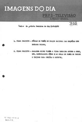 TV Tupi [emissora]. Revista Feminina [programa]. Roteiro [televisivo], 15 ago. 1960.