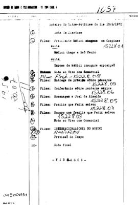 TV Tupi [emissora]. Ultra Notícias [programa]. Roteiro [televisivo], 19 jun. 1970.