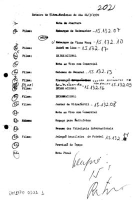TV Tupi [emissora]. Ultra Notícias [programa]. Roteiro [televisivo], 21 mar. 1970.