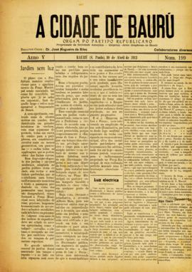 A Cidade de Baurú [jornal], a. 5, n. 199. Bauru-SP, 10 abr. 1913.