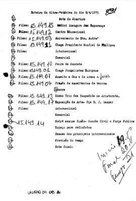 TV Tupi [emissora]. Ultra Notícias [programa]. Roteiro [televisivo], 08 abr. 1970.