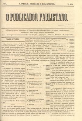 O Publicador paulistano [jornal], n. 45. São Paulo-SP, 09 jan. 1858.