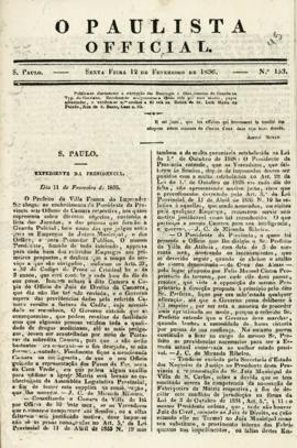 O Paulista official [jornal], n. 153. São Paulo-SP, 12 fev. 1836.