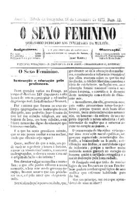 O Sexo feminino [jornal], a. 1, n. 13. Campanha-MG, 29 nov. 1873.
