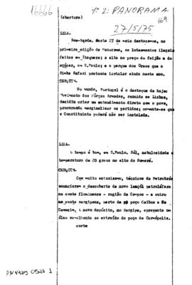 TV Tupi [emissora]. Jornal Panorama [programa]. Roteiro [televisivo], 27 mai. 1975.
