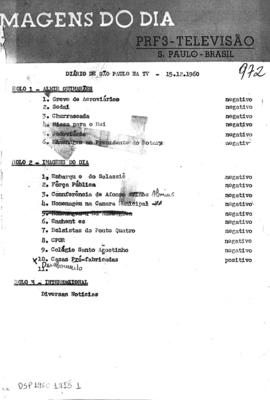 TV Tupi [emissora]. Diário de São Paulo na T.V. [programa]. Roteiro [televisivo], 15 dez. 1960.