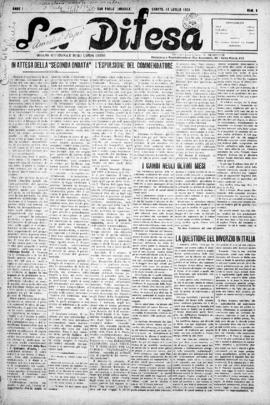 La Difesa [jornal], a. 1, n. 8. São Paulo-SP, 14 jul. 1923.
