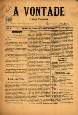A Vontade [jornal], a. 1, n. 2. São José dos Campos-SP, 12 mar. 1895.