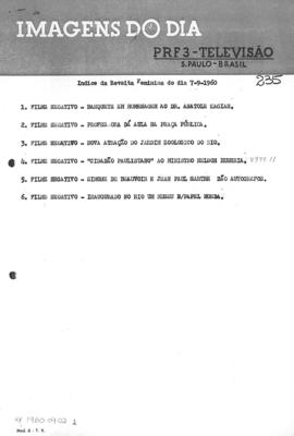 TV Tupi [emissora]. Revista Feminina [programa]. Roteiro [televisivo], 07 set. 1960.