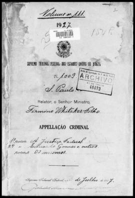 Processo... [apelação criminal], nª 1009/1927. [São Paulo-SP?], 1927. v. 111