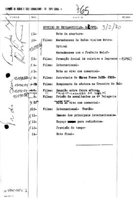 TV Tupi [emissora]. Ultra Notícias [programa]. Roteiro [televisivo], 03 fev. 1970.