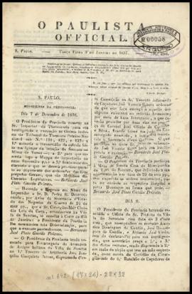 O Paulista official [jornal], n. 280. São Paulo-SP, 03 jan. 1837.