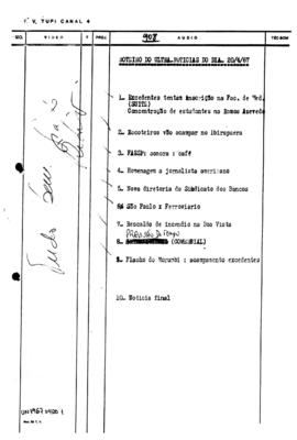 TV Tupi [emissora]. Ultra Notícias [programa]. Roteiro [televisivo], 20 abr. 1967.