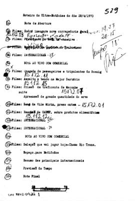TV Tupi [emissora]. Ultra Notícias [programa]. Roteiro [televisivo], 29 abr. 1970.