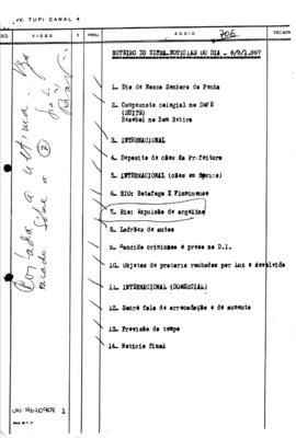 TV Tupi [emissora]. Ultra Notícias [programa]. Roteiro [televisivo], 08 set. 1967.