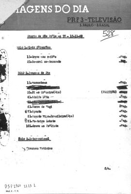 TV Tupi [emissora]. Diário de São Paulo na T.V. [programa]. Roteiro [televisivo], 15 nov. 1960.