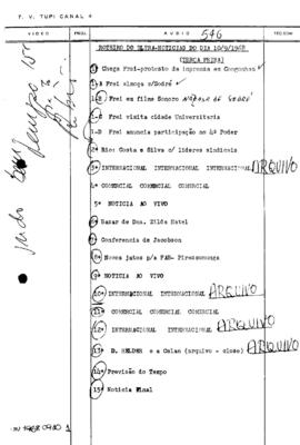 TV Tupi [emissora]. Ultra Notícias [programa]. Roteiro [televisivo], 10 set. 1968.