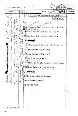 TV Tupi [emissora]. Ultra Notícias [programa]. Roteiro [televisivo], 05 jun. 1968.