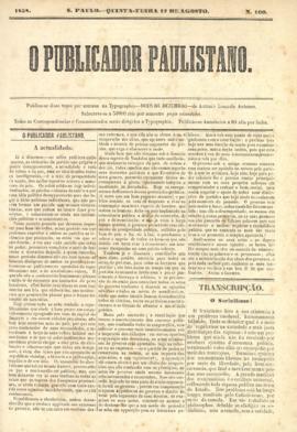 O Publicador paulistano [jornal], n. 100. São Paulo-SP, 12 ago. 1858.